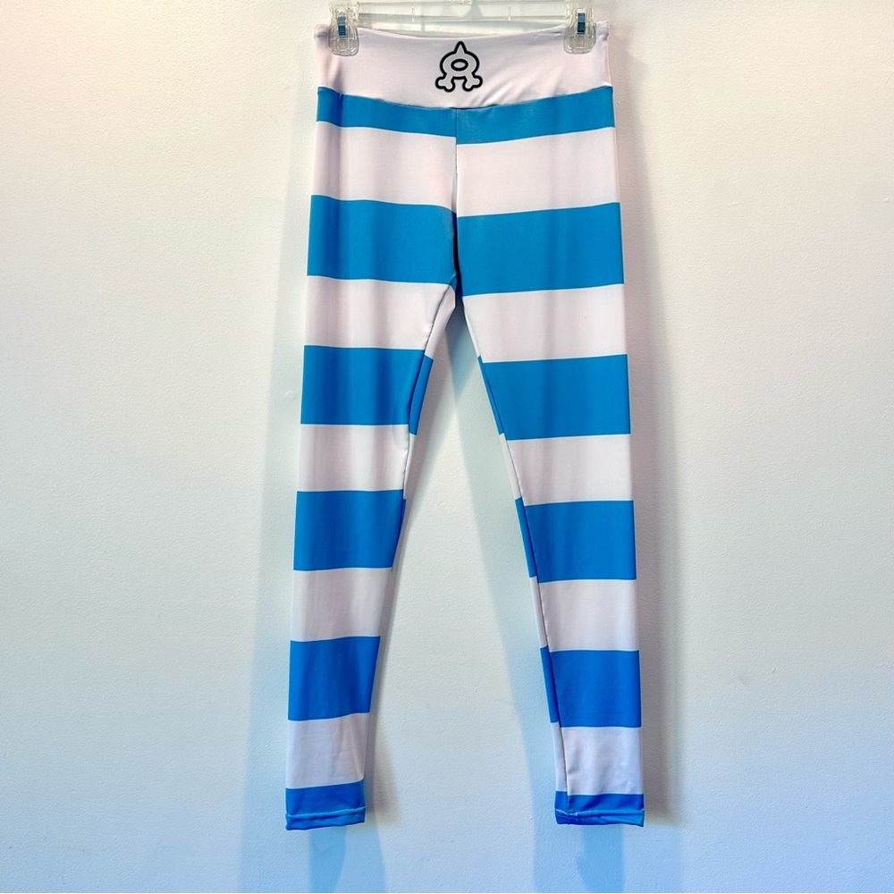 NWOT Custom Pokémon Team Aqua Cosplay Blue and White Striped Leggings, Size S